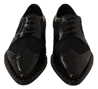 Dolce & Gabbana Black Leather Broques Sheer Wingtip Shoes - SMARTMARTNZ