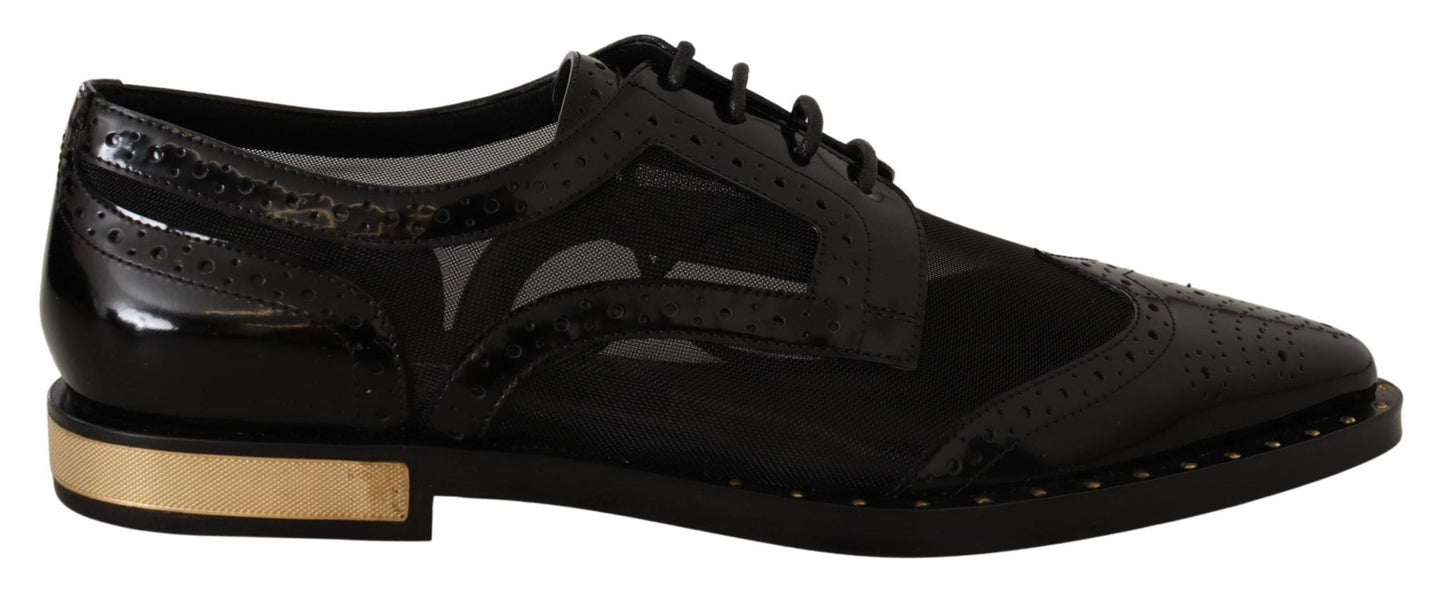 Dolce & Gabbana Black Leather Broques Sheer Wingtip Shoes - SMARTMARTNZ