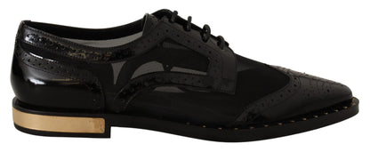Dolce & Gabbana Black Leather Broques Sheer Wingtip Shoes - SMARTMARTNZ