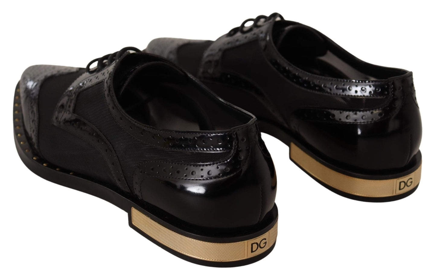 Dolce & Gabbana Black Leather Broques Sheer Wingtip Shoes - SMARTMARTNZ