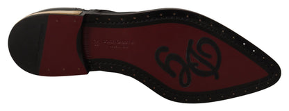 Dolce & Gabbana Black Leather Broques Sheer Wingtip Shoes - SMARTMARTNZ