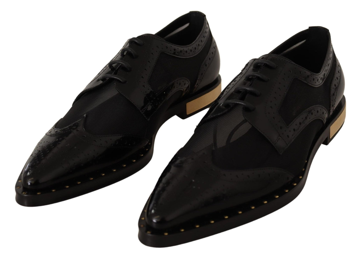 Dolce & Gabbana Black Leather Broques Sheer Wingtip Shoes - SMARTMARTNZ
