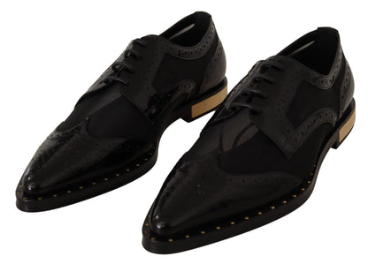 Dolce & Gabbana Black Leather Broques Sheer Wingtip Shoes - SMARTMARTNZ