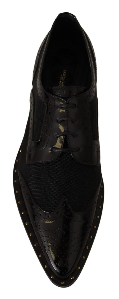 Dolce & Gabbana Black Leather Broques Sheer Wingtip Shoes - SMARTMARTNZ