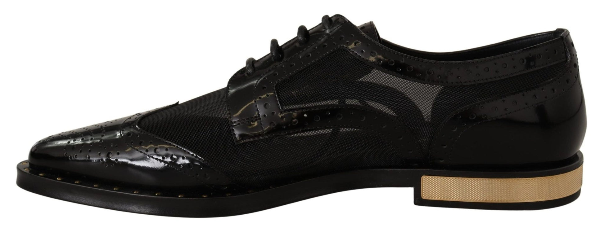 Dolce & Gabbana Black Leather Broques Sheer Wingtip Shoes - SMARTMARTNZ