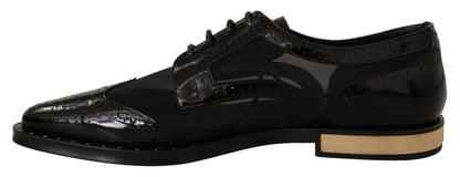 Dolce & Gabbana Black Leather Broques Sheer Wingtip Shoes - SMARTMARTNZ