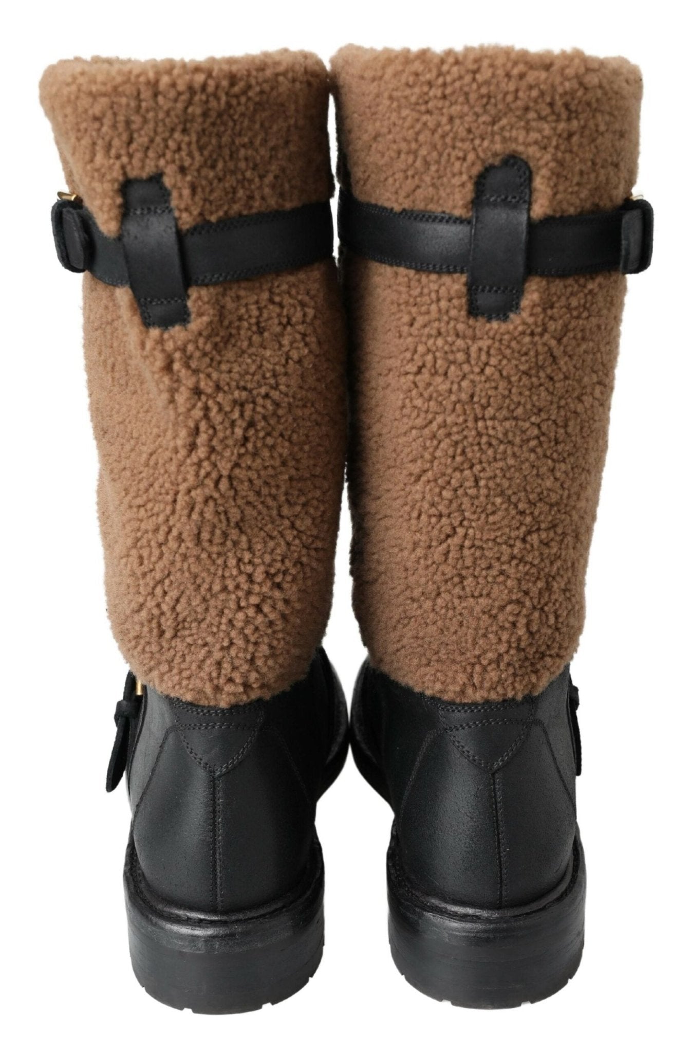 Dolce & Gabbana Black Leather Brown Shearling Boots - SMARTMARTNZ
