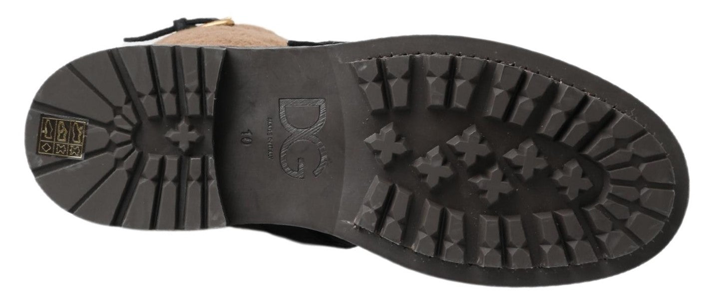 Dolce & Gabbana Black Leather Brown Shearling Boots - SMARTMARTNZ