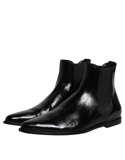 Dolce & Gabbana Black Leather Chelsea Men Ankle Boots Shoes - SMARTMARTNZ