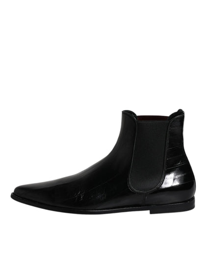 Dolce & Gabbana Black Leather Chelsea Men Ankle Boots Shoes - SMARTMARTNZ