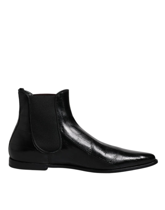 Dolce & Gabbana Black Leather Chelsea Men Ankle Boots Shoes - SMARTMARTNZ