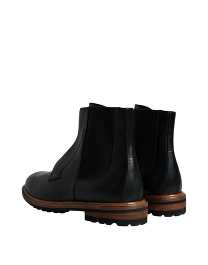 Dolce & Gabbana Black Leather Chelsea Mid Calf Men Boots Shoes - SMARTMARTNZ