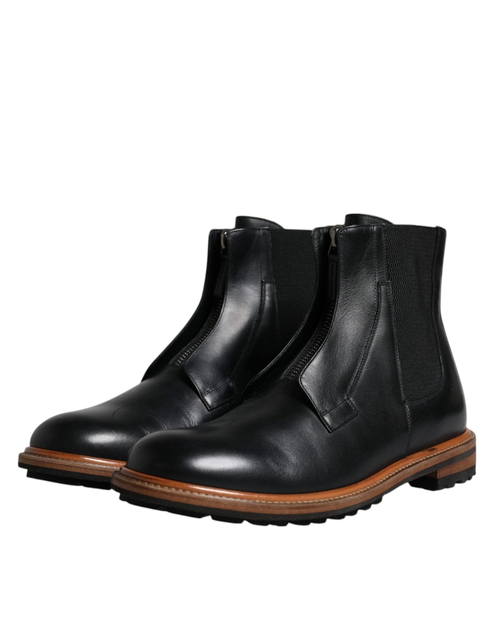 Dolce & Gabbana Black Leather Chelsea Mid Calf Men Boots Shoes - SMARTMARTNZ