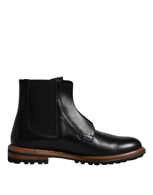 Dolce & Gabbana Black Leather Chelsea Mid Calf Men Boots Shoes - SMARTMARTNZ