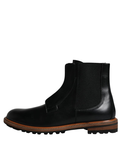 Dolce & Gabbana Black Leather Chelsea Mid Calf Men Boots Shoes - SMARTMARTNZ