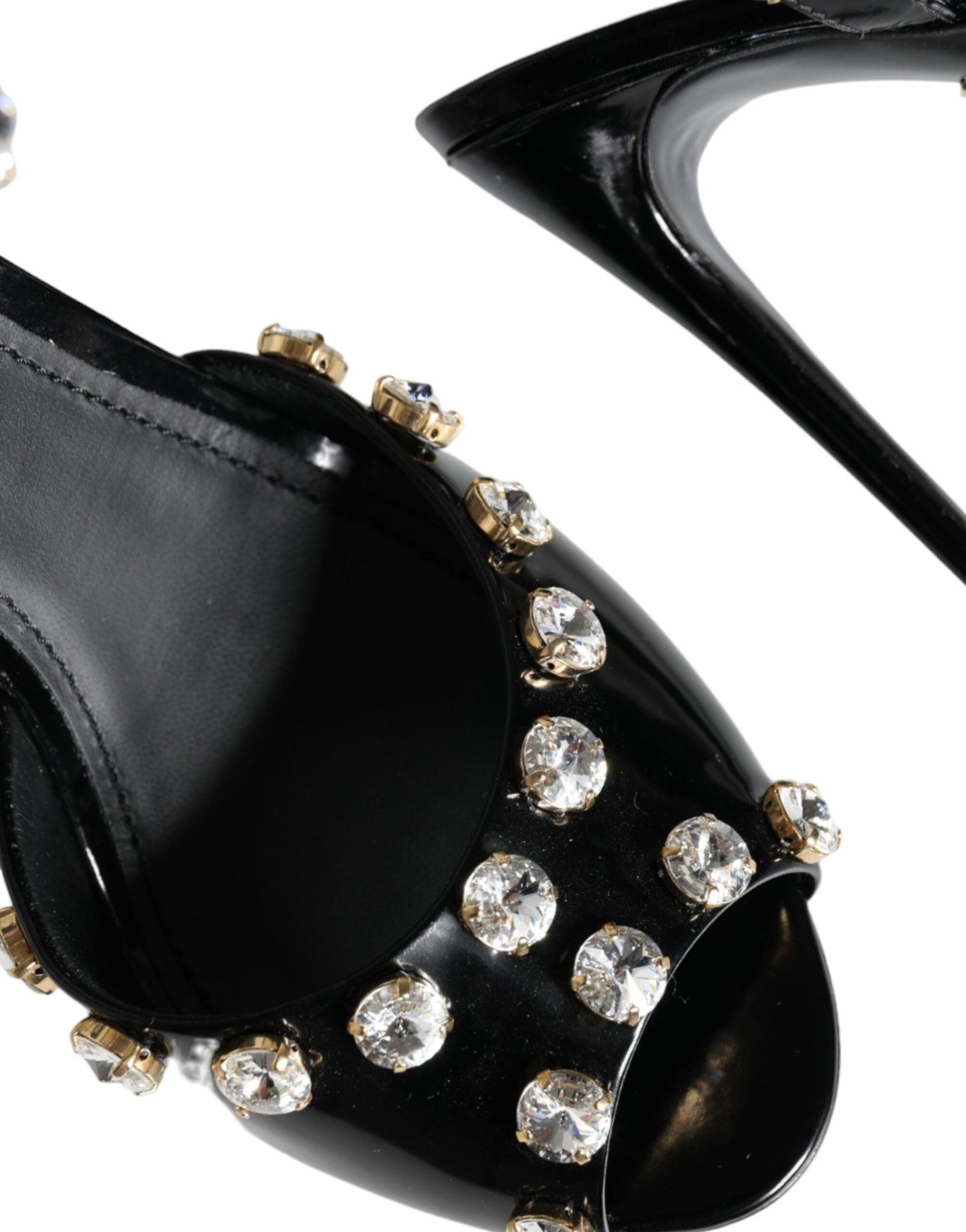 Dolce & Gabbana Black Leather Crystal Ankle Strap Sandals Shoes - SMARTMARTNZ