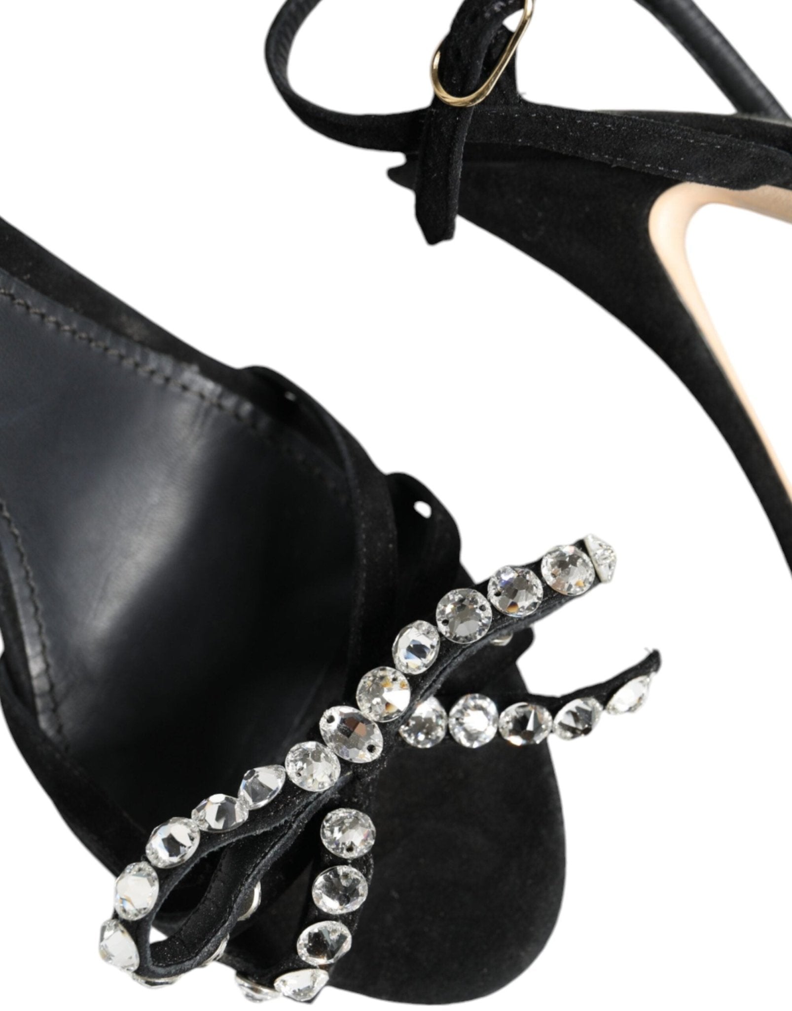 Dolce & Gabbana Black Leather Crystal Bow Heels Sandals Shoes - SMARTMARTNZ