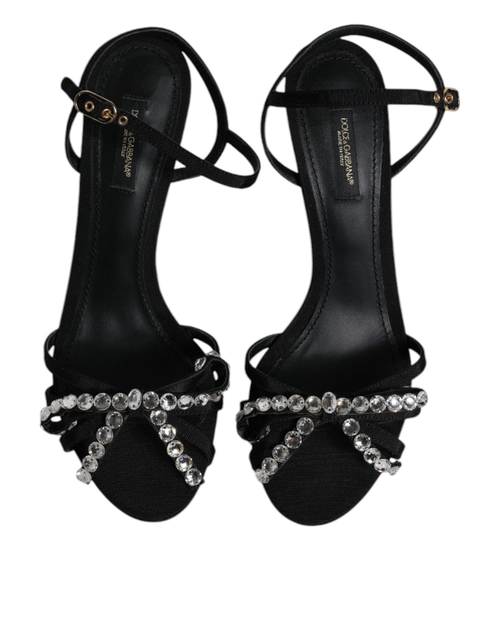 Dolce & Gabbana Black Leather Crystal Bow KEIRA Sandals Shoes - SMARTMARTNZ