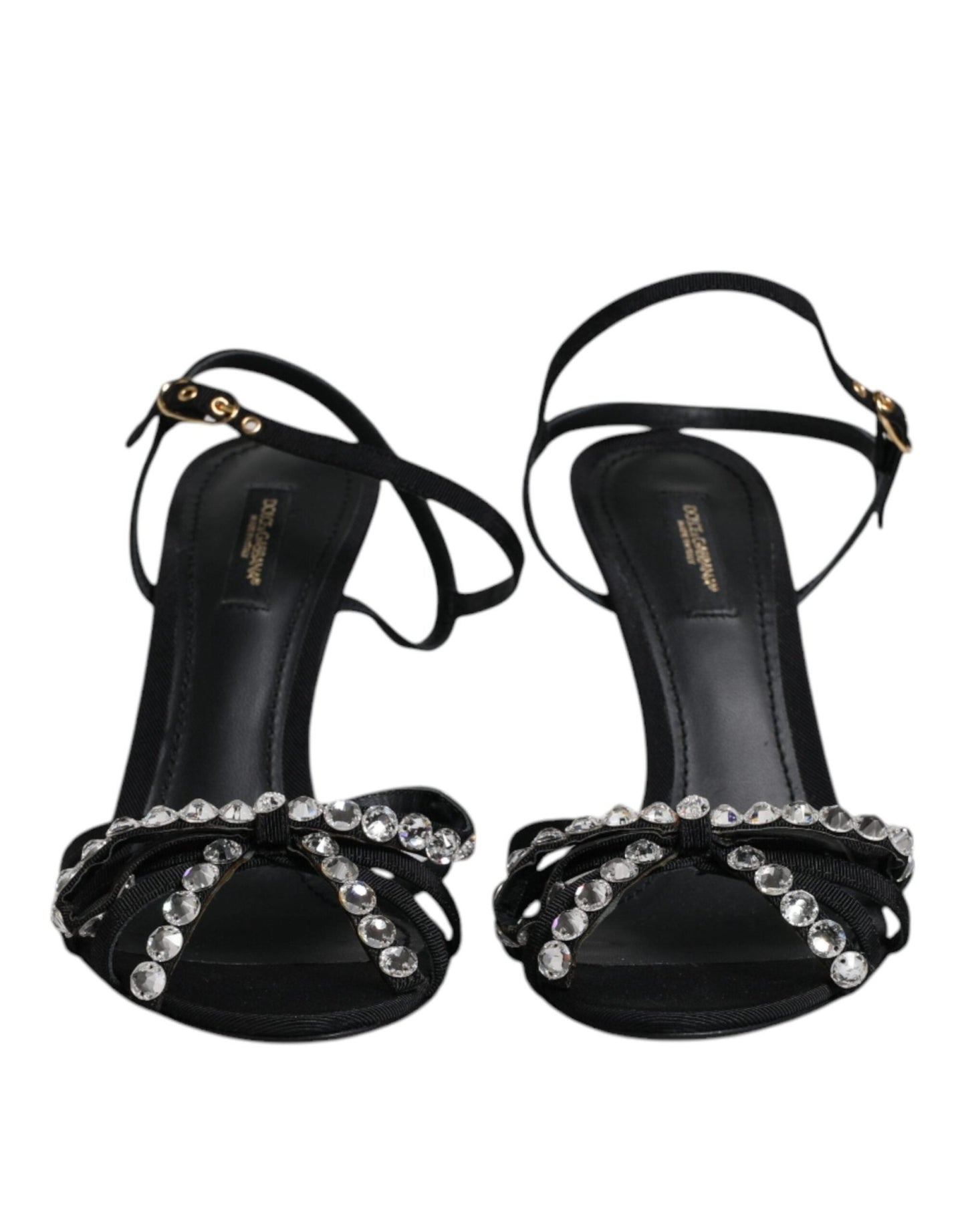 Dolce & Gabbana Black Leather Crystal Bow KEIRA Sandals Shoes - SMARTMARTNZ