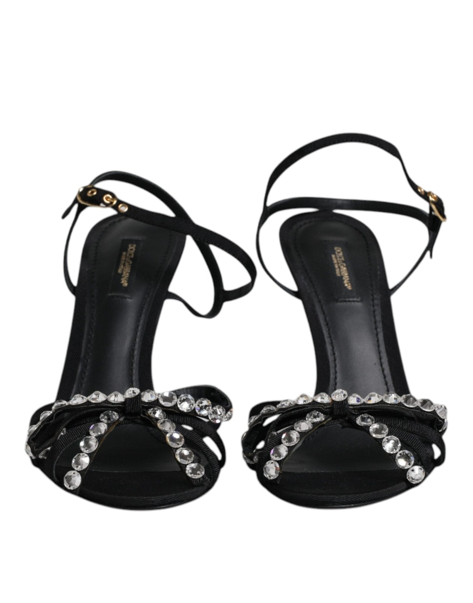 Dolce & Gabbana Black Leather Crystal Bow KEIRA Sandals Shoes - SMARTMARTNZ