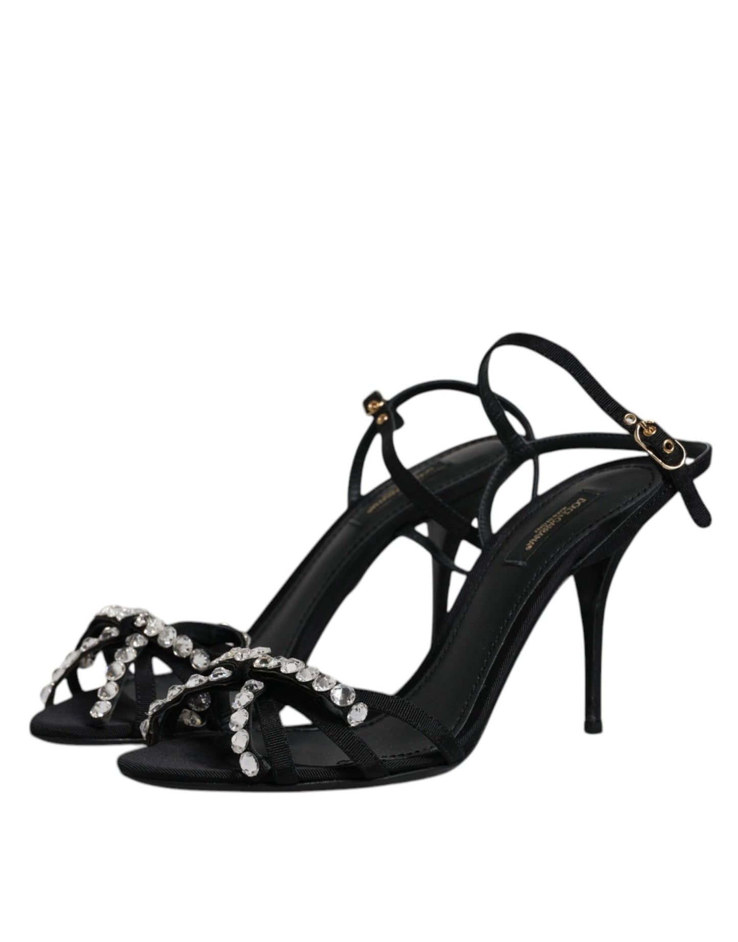 Dolce & Gabbana Black Leather Crystal Bow KEIRA Sandals Shoes - SMARTMARTNZ