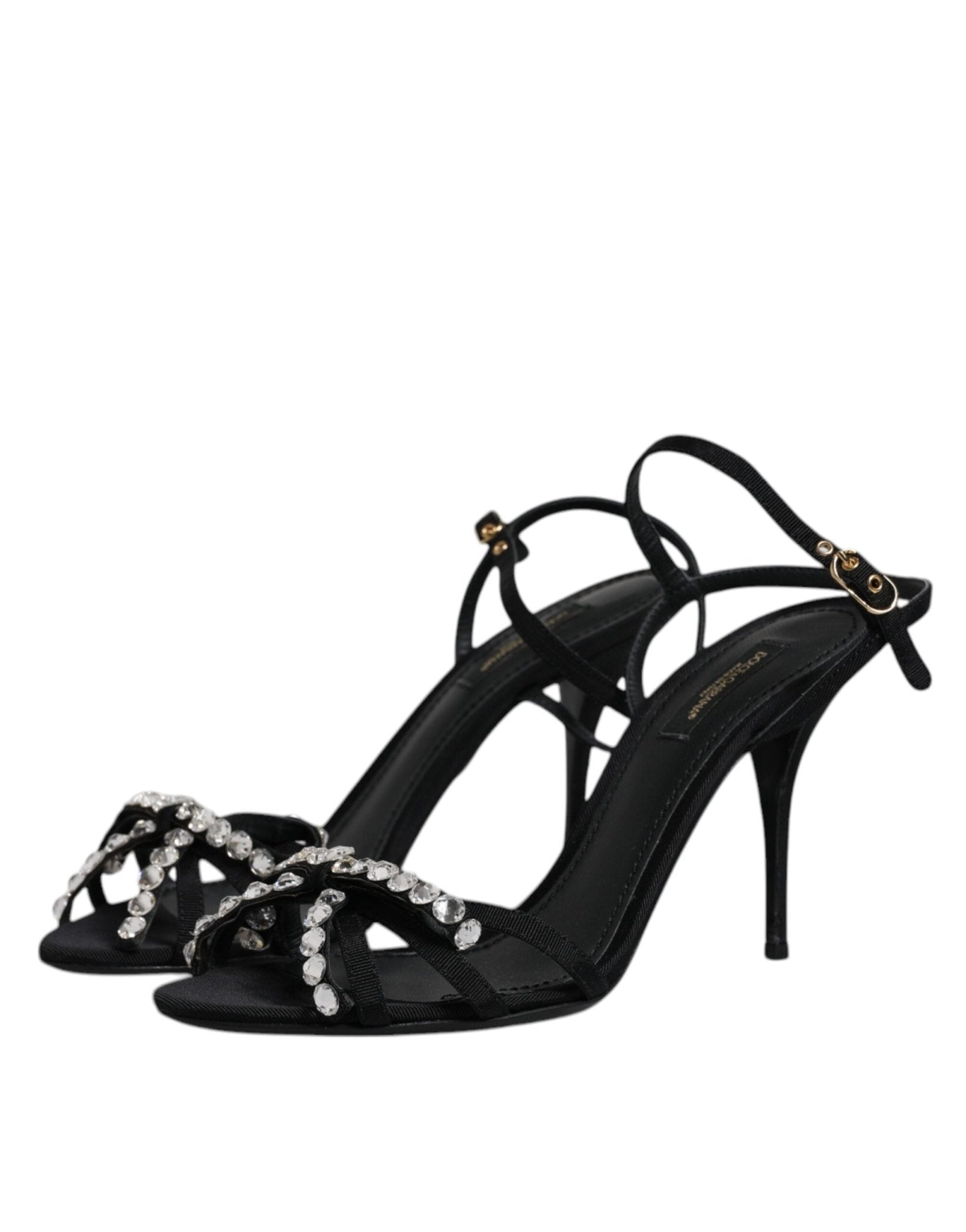 Dolce & Gabbana Black Leather Crystal Bow KEIRA Sandals Shoes - SMARTMARTNZ