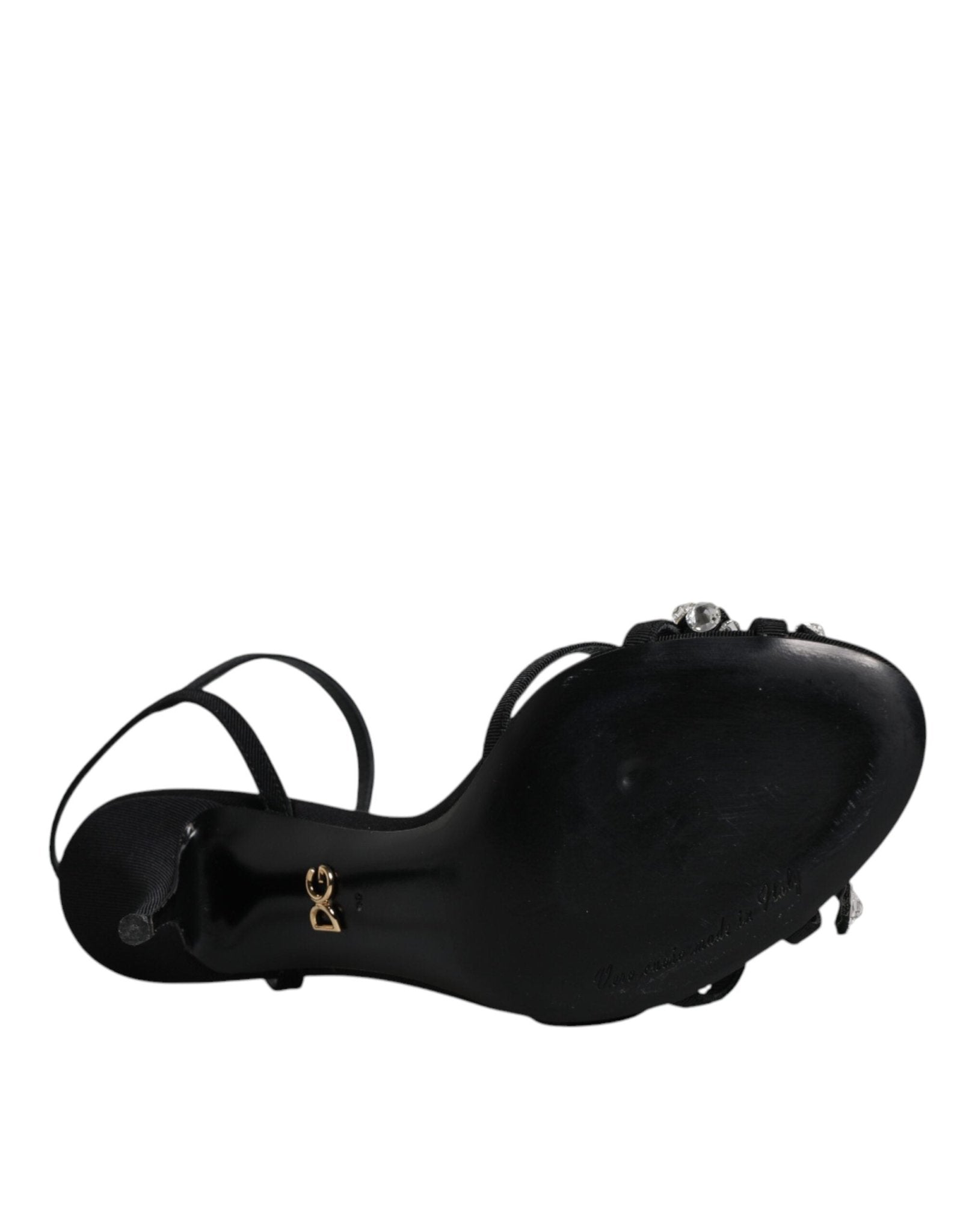 Dolce & Gabbana Black Leather Crystal Bow KEIRA Sandals Shoes - SMARTMARTNZ