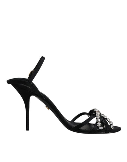 Dolce & Gabbana Black Leather Crystal Bow KEIRA Sandals Shoes - SMARTMARTNZ