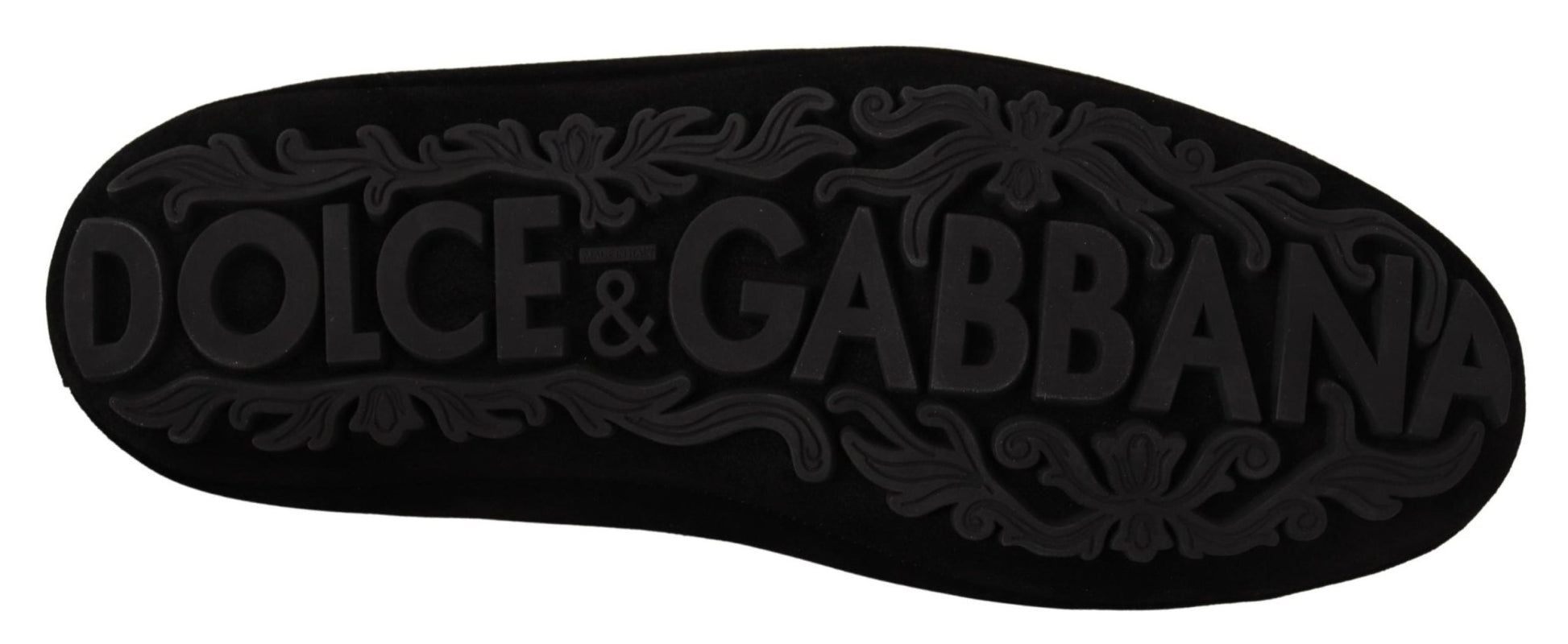 Dolce & Gabbana Black Leather Crystal Gold Crown Loafers Shoes - SMARTMARTNZ