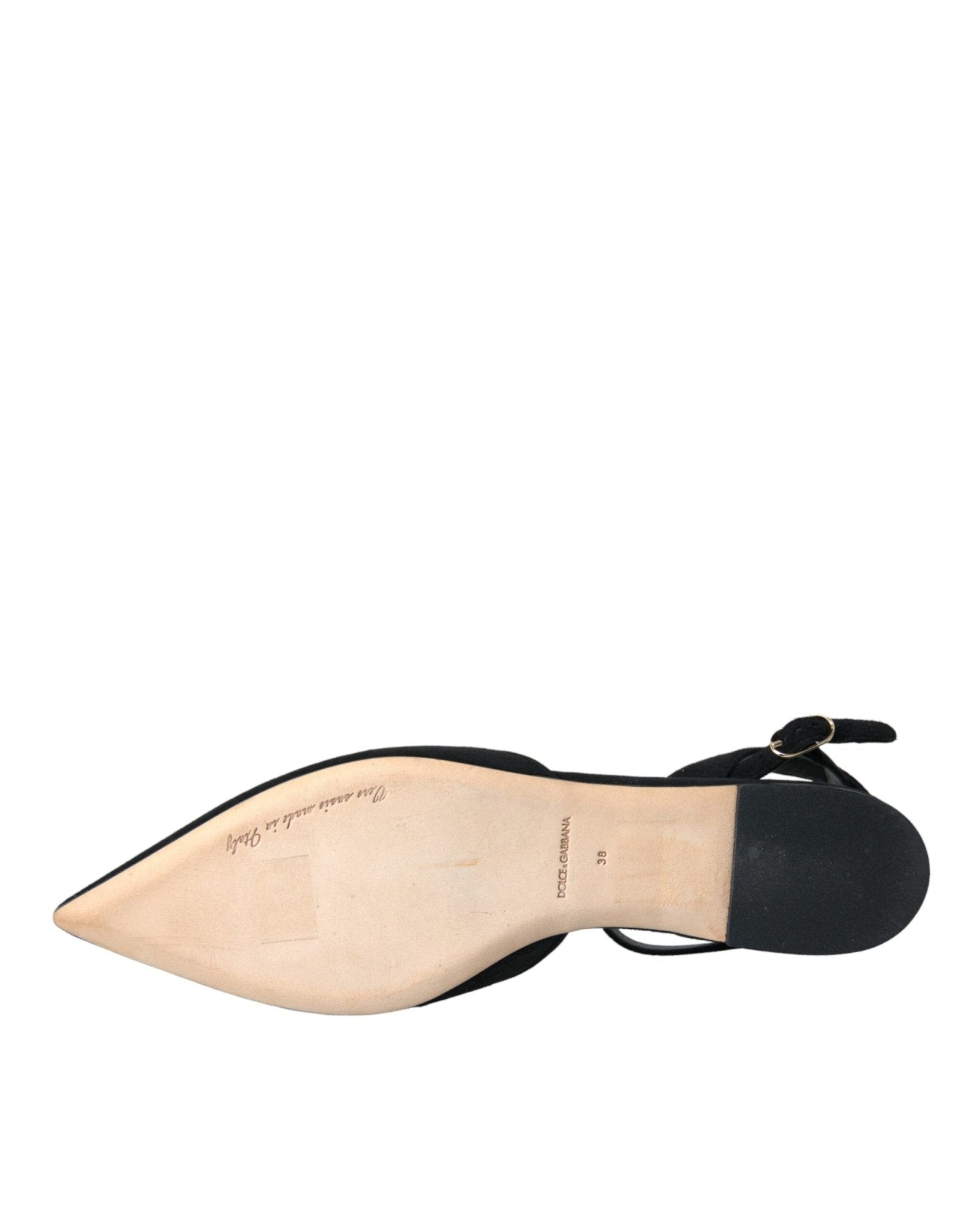 Dolce & Gabbana Black Leather Crystal Slingback Sandals Shoes - SMARTMARTNZ