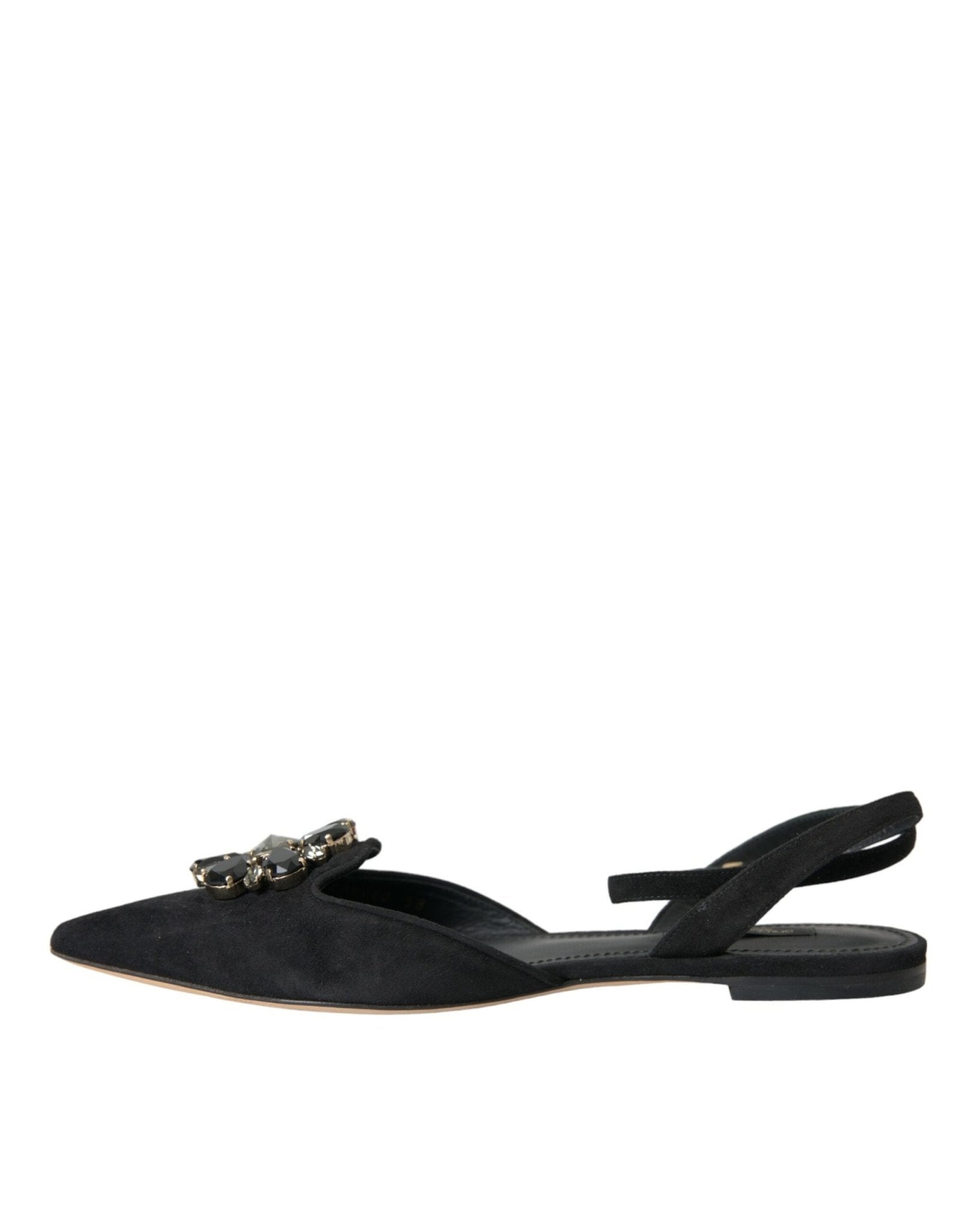 Dolce & Gabbana Black Leather Crystal Slingback Sandals Shoes - SMARTMARTNZ
