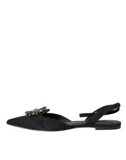 Dolce & Gabbana Black Leather Crystal Slingback Sandals Shoes - SMARTMARTNZ