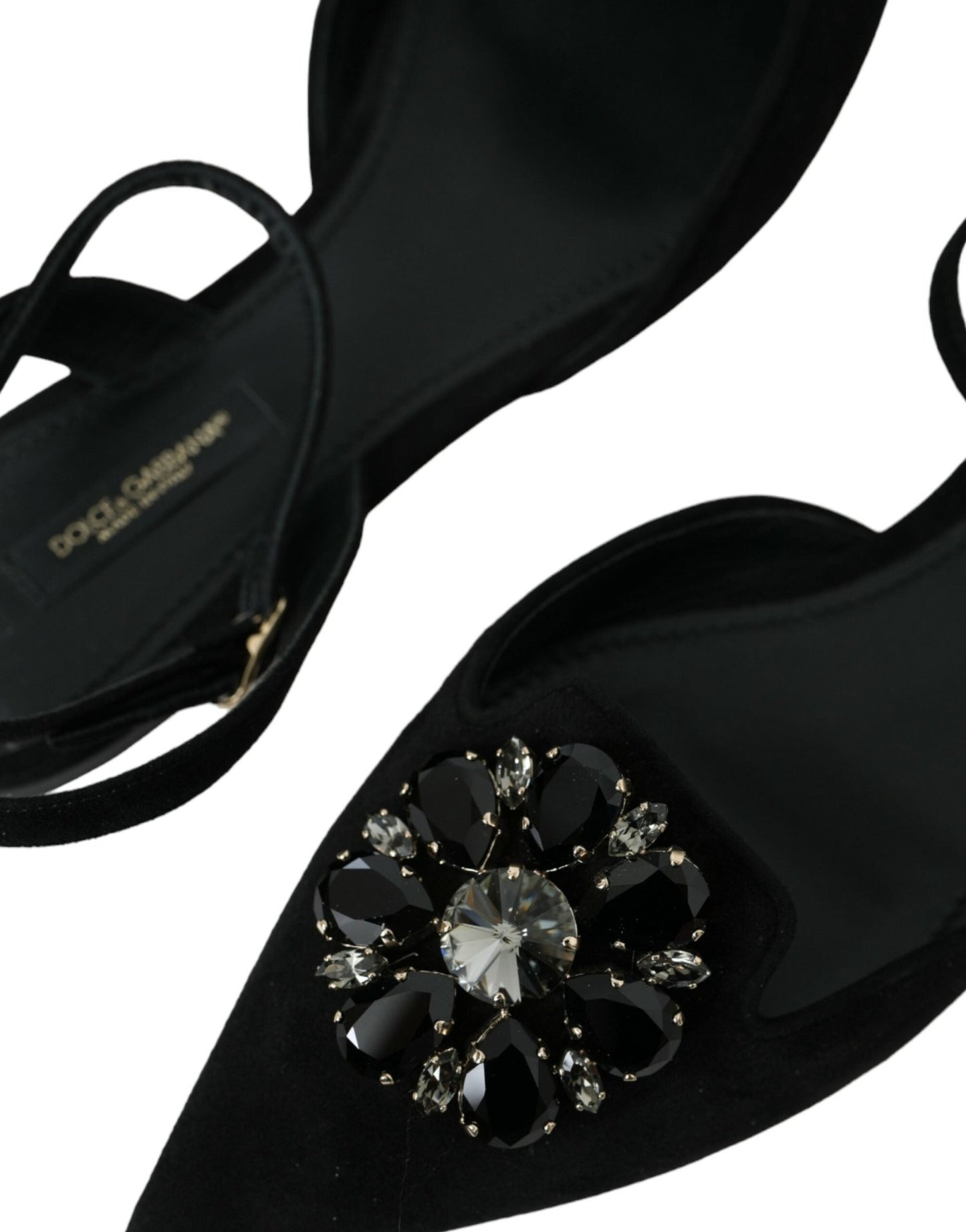 Dolce & Gabbana Black Leather Crystal Slingback Sandals Shoes - SMARTMARTNZ