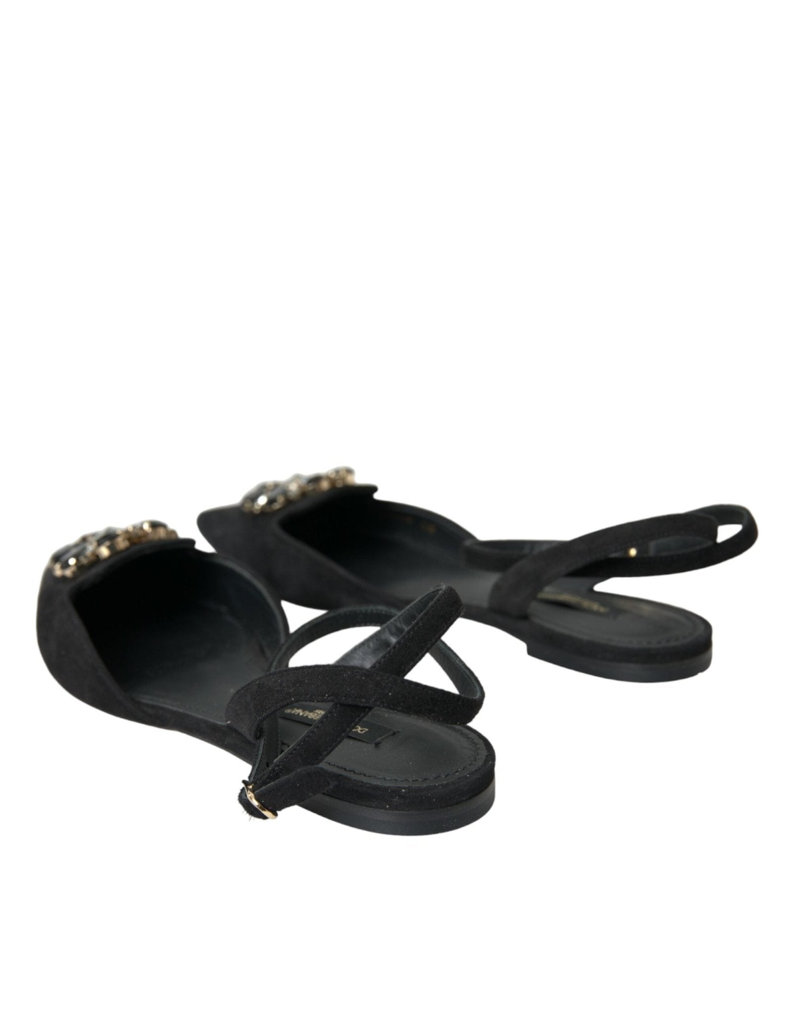 Dolce & Gabbana Black Leather Crystal Slingback Sandals Shoes - SMARTMARTNZ