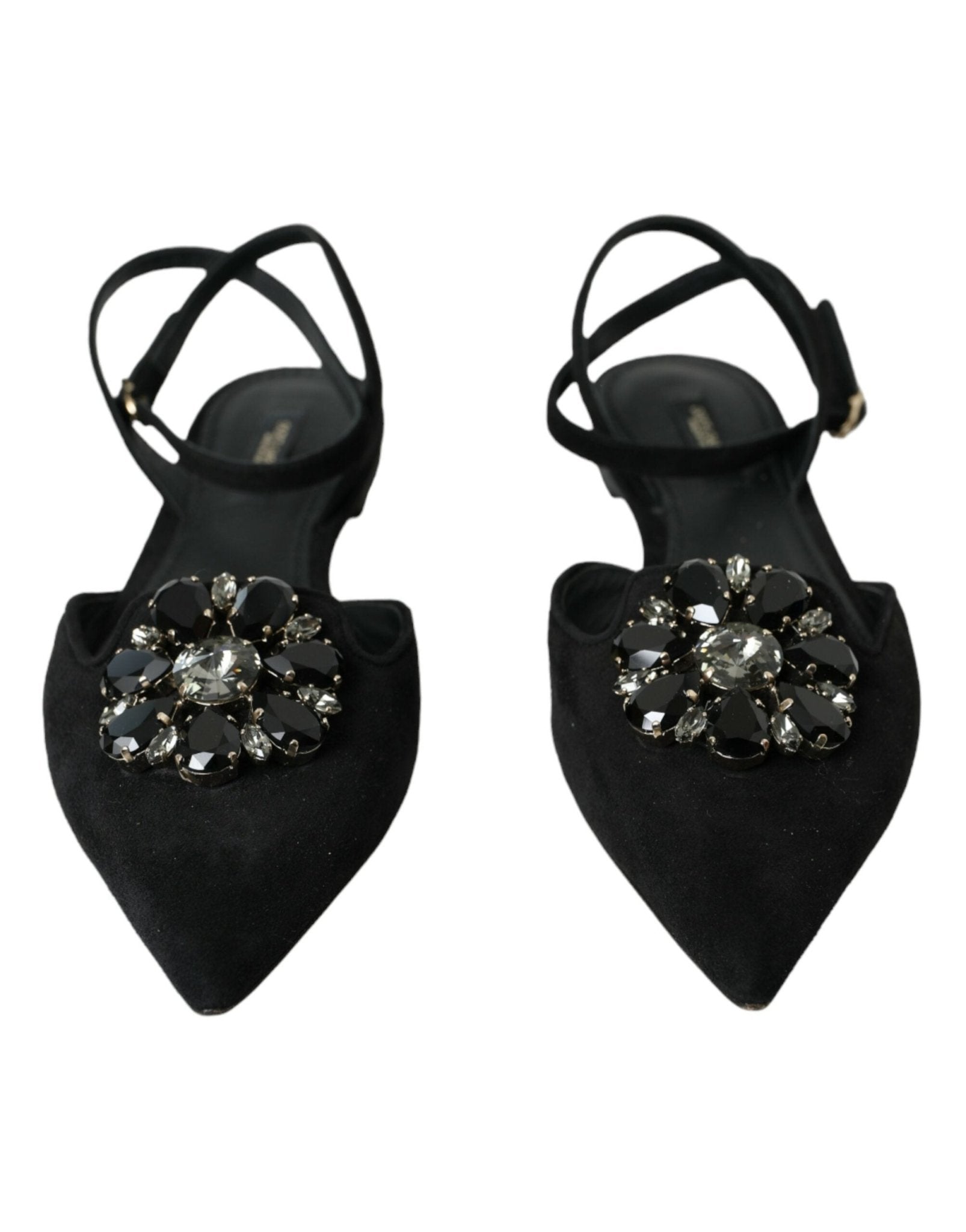 Dolce & Gabbana Black Leather Crystal Slingback Sandals Shoes - SMARTMARTNZ