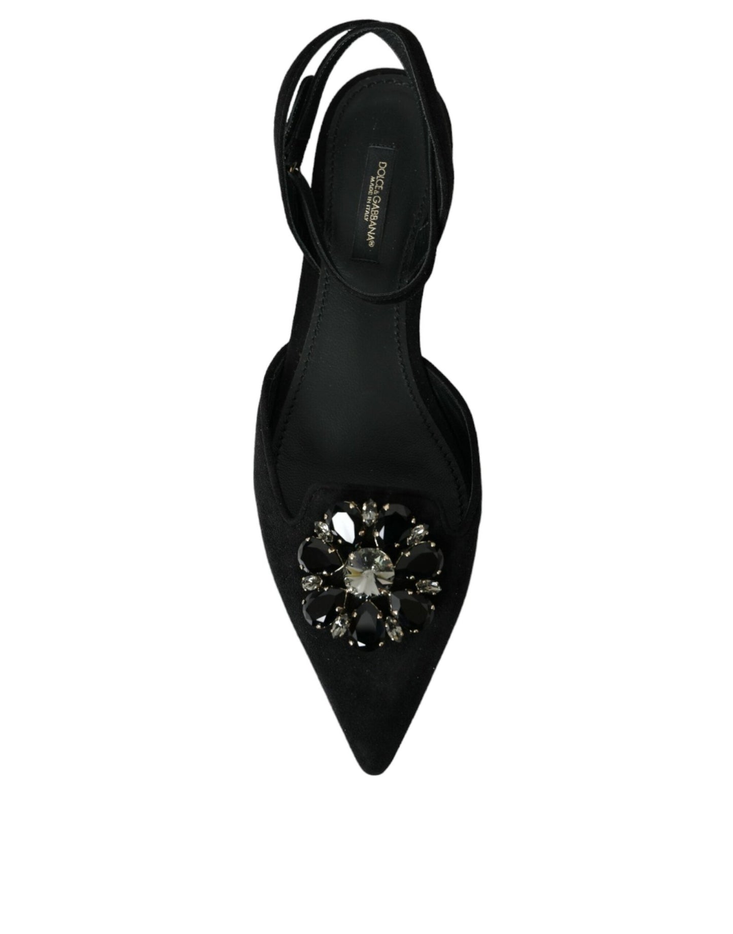 Dolce & Gabbana Black Leather Crystal Slingback Sandals Shoes - SMARTMARTNZ