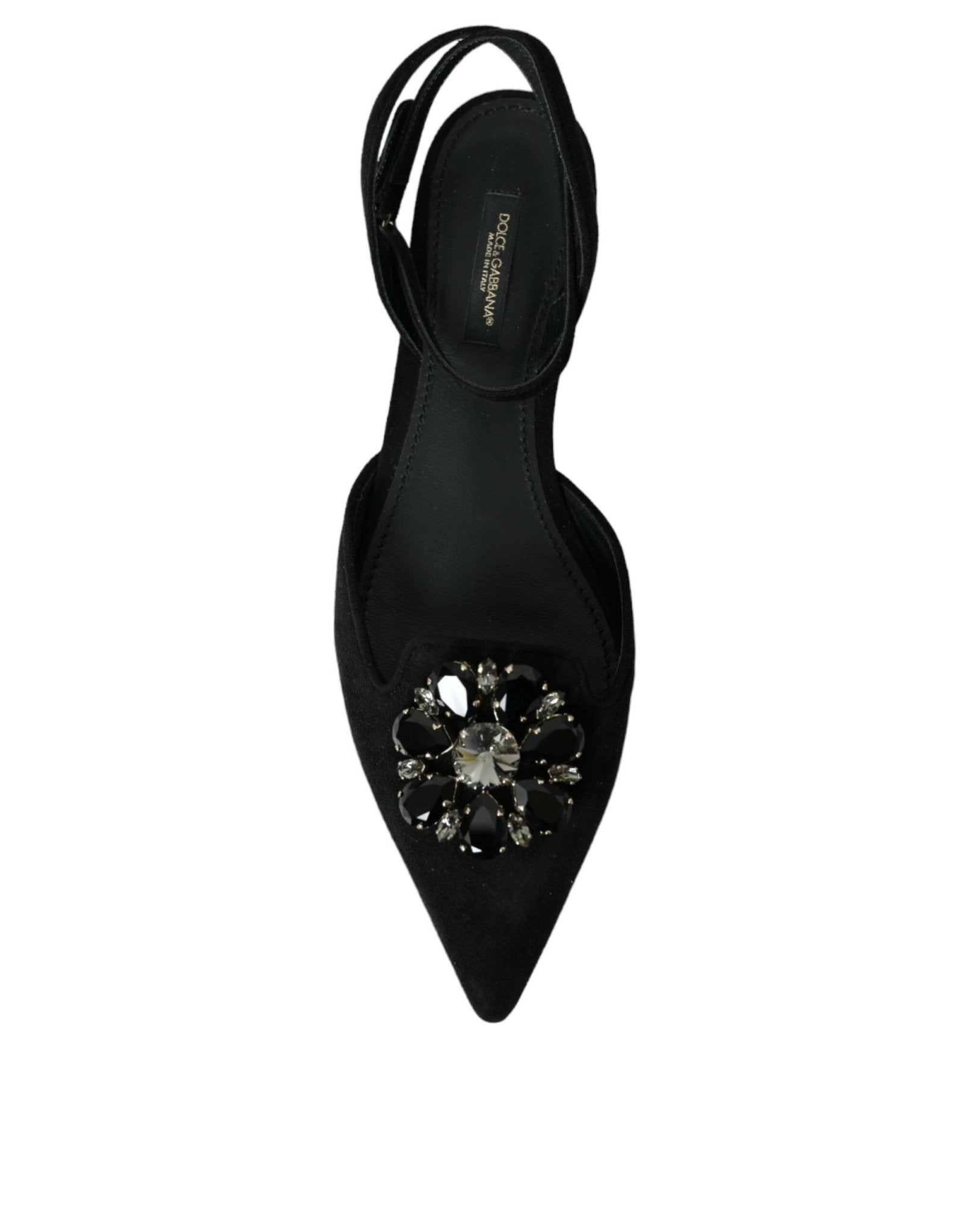 Dolce & Gabbana Black Leather Crystal Slingback Sandals Shoes - SMARTMARTNZ