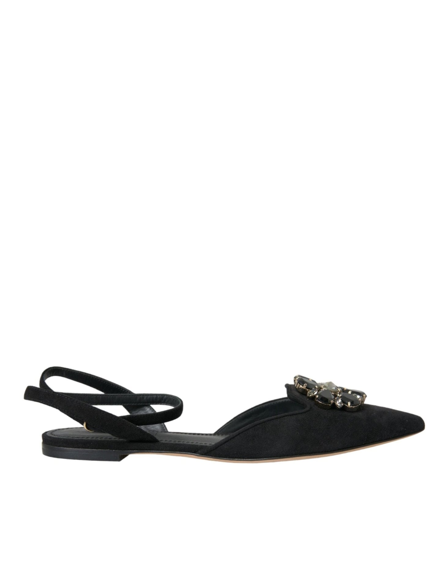 Dolce & Gabbana Black Leather Crystal Slingback Sandals Shoes - SMARTMARTNZ
