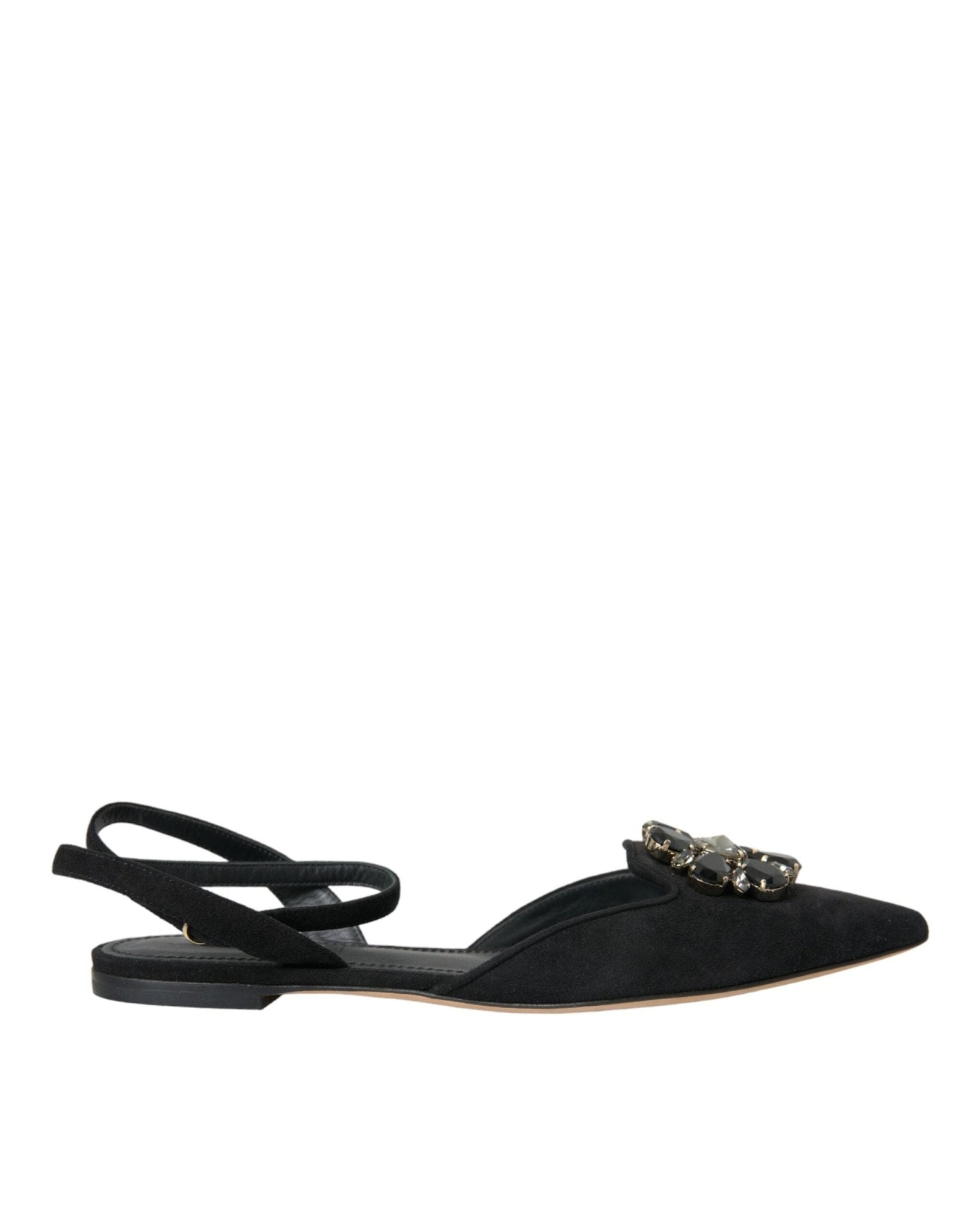 Dolce & Gabbana Black Leather Crystal Slingback Sandals Shoes - SMARTMARTNZ