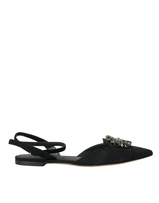 Dolce & Gabbana Black Leather Crystal Slingback Sandals Shoes - SMARTMARTNZ