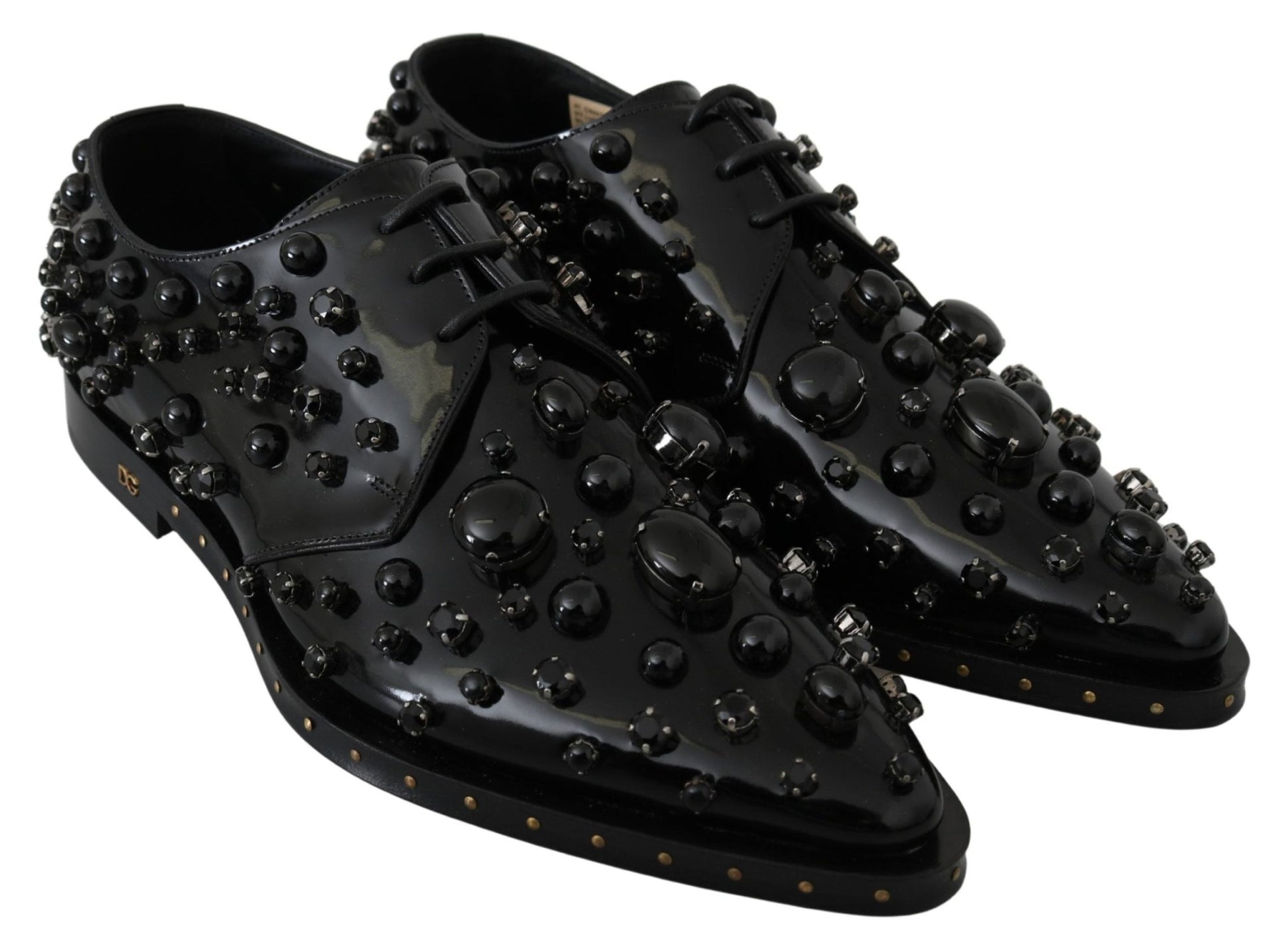 Dolce & Gabbana Black Leather Crystals Dress Broque Shoes - SMARTMARTNZ