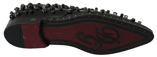 Dolce & Gabbana Black Leather Crystals Dress Broque Shoes - SMARTMARTNZ