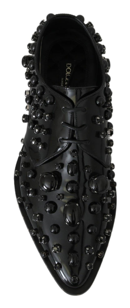 Dolce & Gabbana Black Leather Crystals Dress Broque Shoes - SMARTMARTNZ