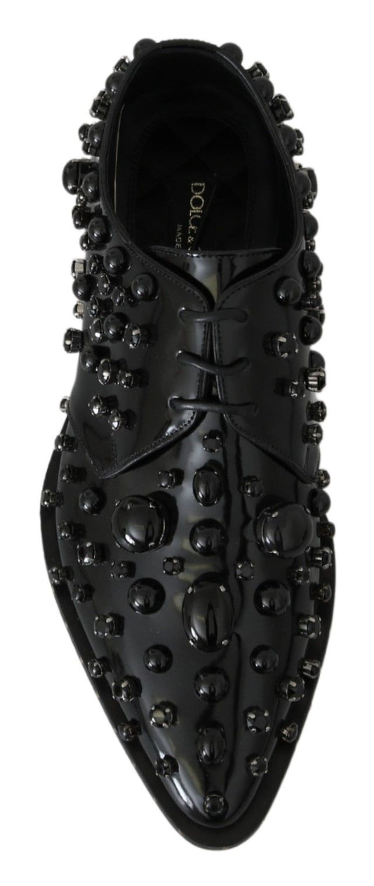 Dolce & Gabbana Black Leather Crystals Dress Broque Shoes - SMARTMARTNZ