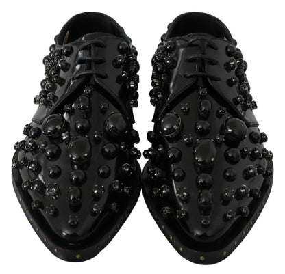 Dolce & Gabbana Black Leather Crystals Dress Broque Shoes - SMARTMARTNZ