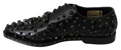 Dolce & Gabbana Black Leather Crystals Dress Broque Shoes - SMARTMARTNZ