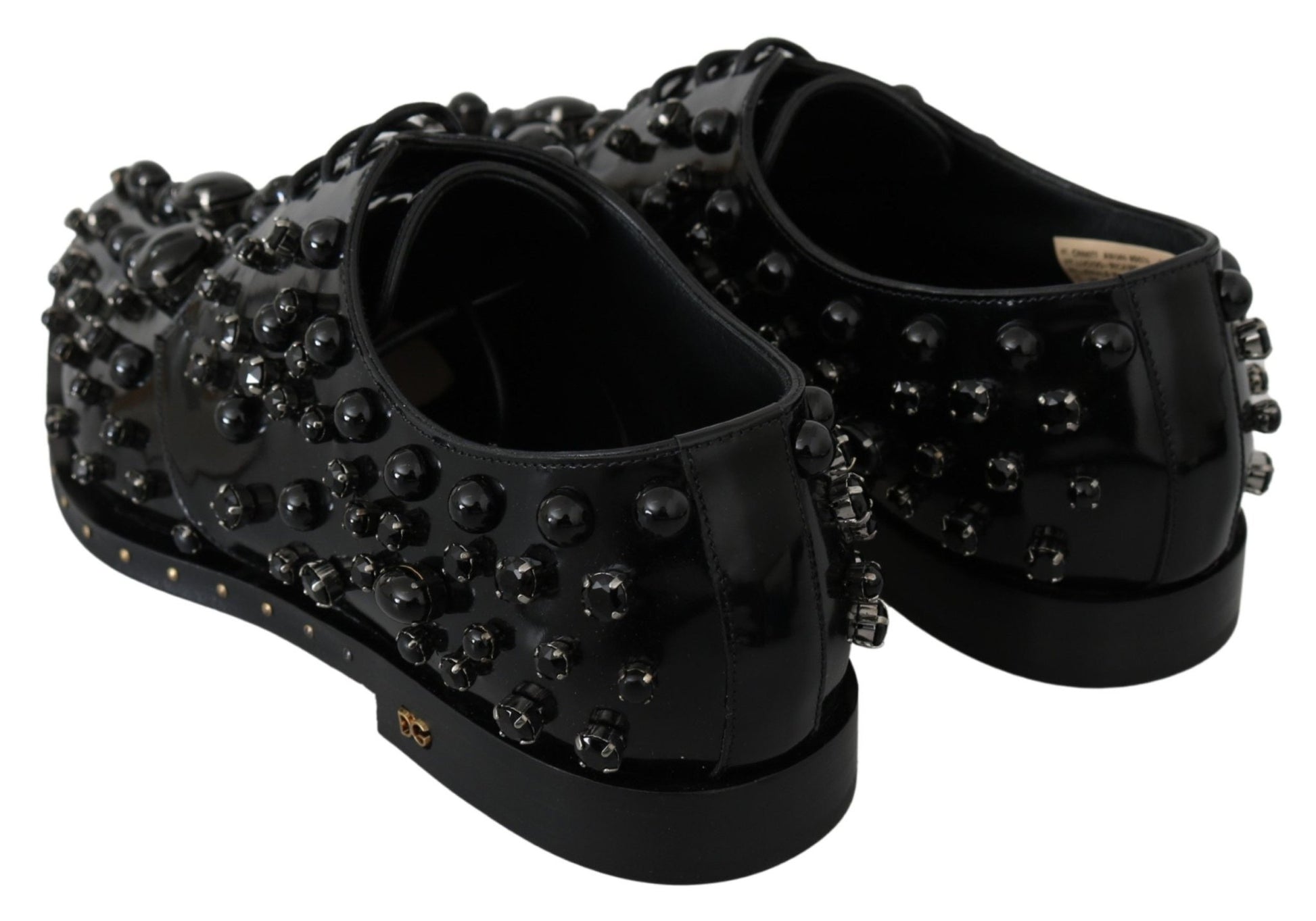 Dolce & Gabbana Black Leather Crystals Dress Broque Shoes - SMARTMARTNZ