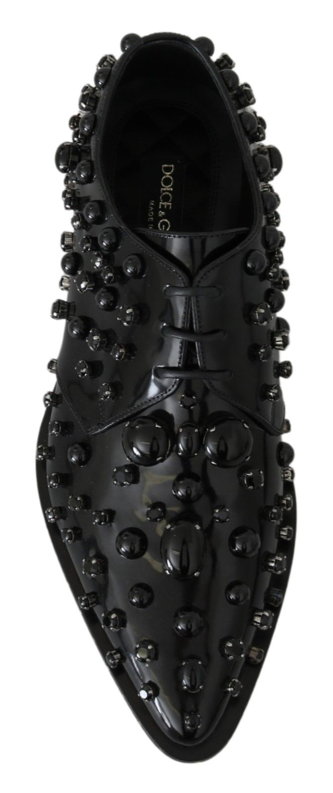 Dolce & Gabbana Black Leather Crystals Dress Broque Shoes - SMARTMARTNZ