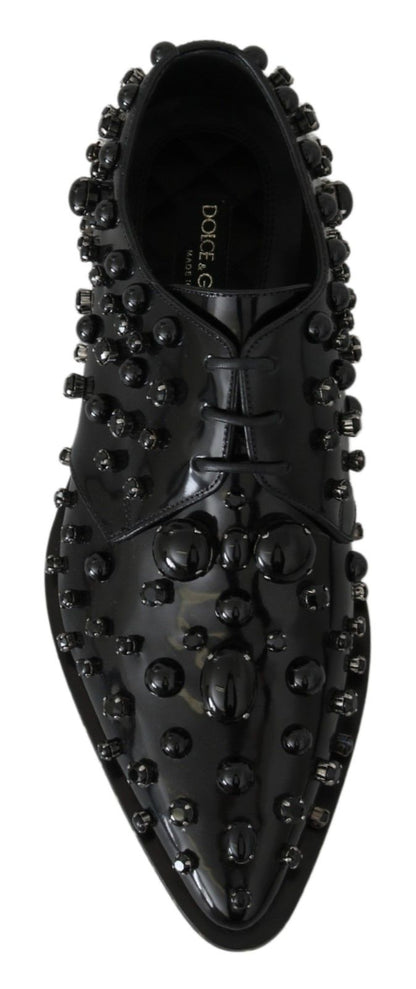 Dolce & Gabbana Black Leather Crystals Dress Broque Shoes - SMARTMARTNZ
