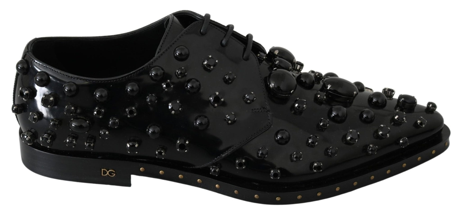 Dolce & Gabbana Black Leather Crystals Dress Broque Shoes - SMARTMARTNZ